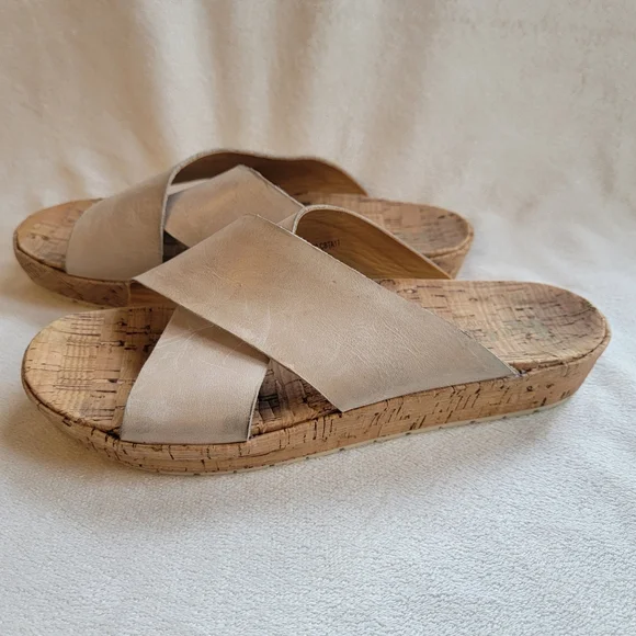 Korks By Kork Ease Leather Ivory Wide Strap Slides Sandals Casual Boho Size 8M - Picture 5 of 8